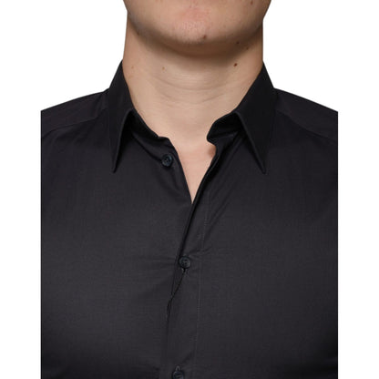 Dolce & Gabbana Black Cotton Stretch Dress GOLD Formal Shirt