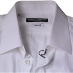 Dolce & Gabbana White Cotton Men Dress GOLD Formal Shirt TSH86306-38
