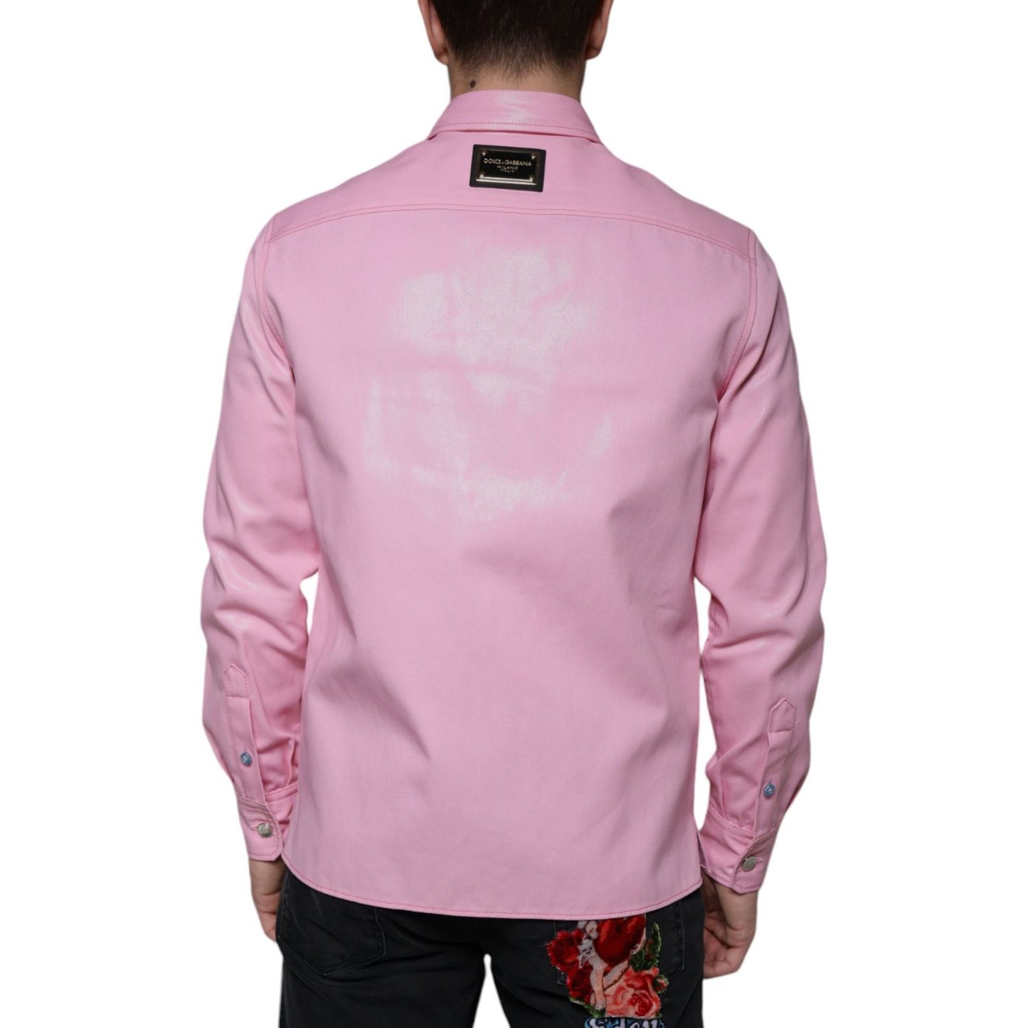 Dolce & Gabbana Pink Cotton Collared Button Down Shirt