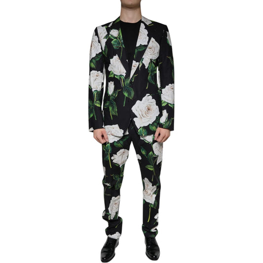 Dolce & Gabbana Black Rose Cotton Men Formal 2 Piece Suit