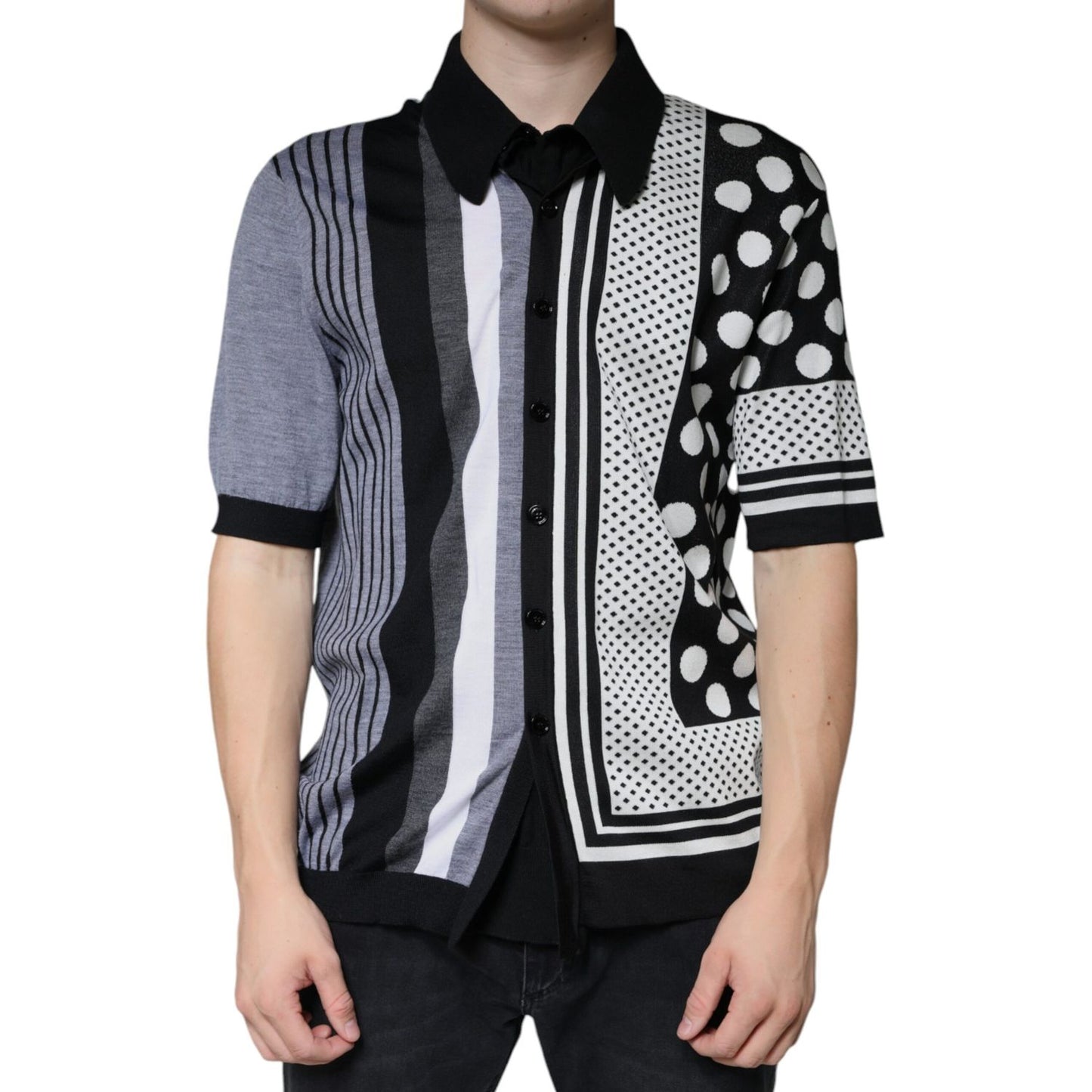 Dolce & Gabbana Black White Polka Dot Collared Polo T-shirt
