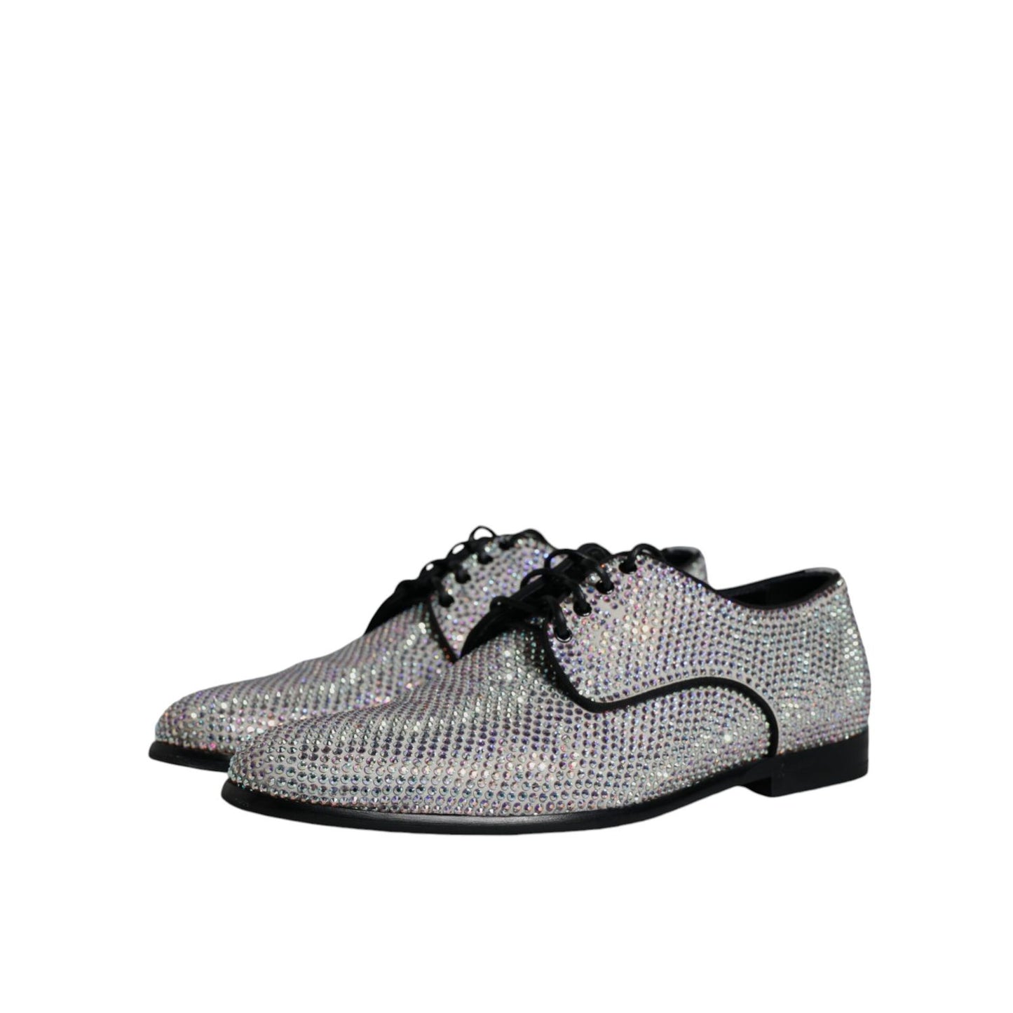 Dolce & Gabbana Silver Leather Rhinestones Derby Dress Shoes