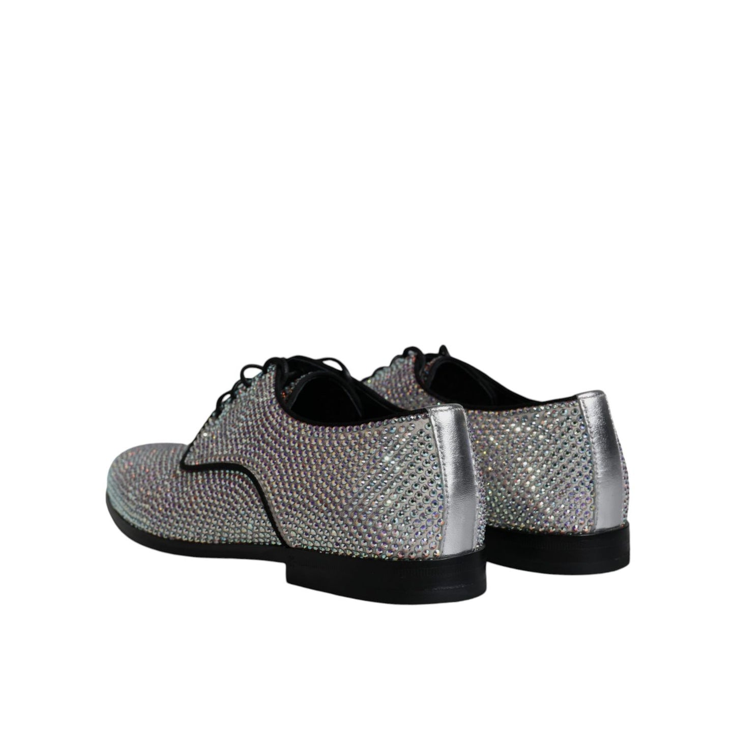Dolce & Gabbana Silver Leather Rhinestones Derby Dress Shoes