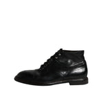 Dolce & Gabbana Black Leather Men Short Boots Lace Up Shoes