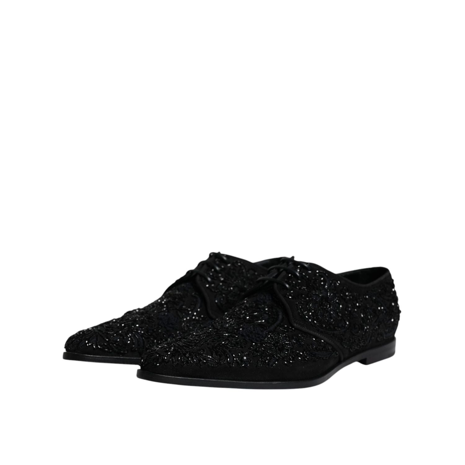 Dolce & Gabbana Black Embellished Suede Derby Formal Shoes