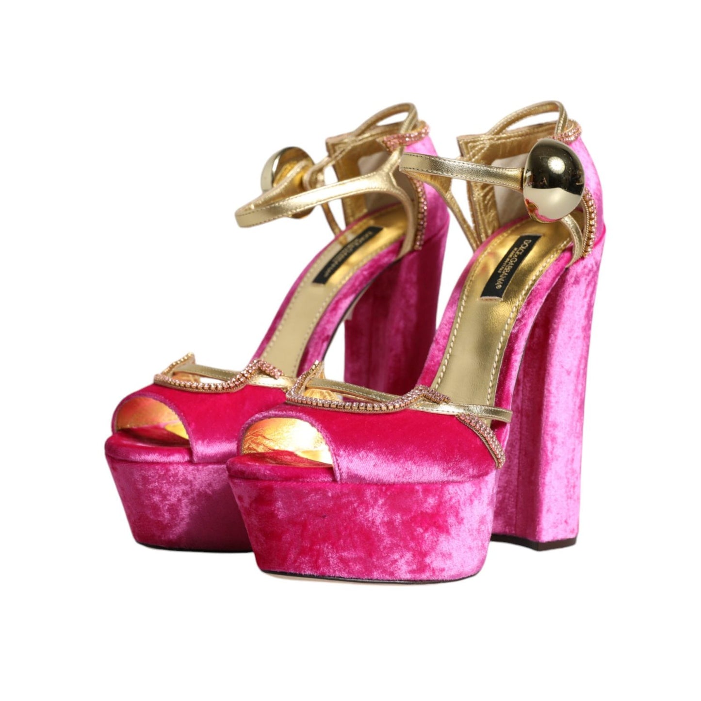 Dolce & Gabbana Pink Velvet Platform Ankle Strap Heel Sandals Shoes