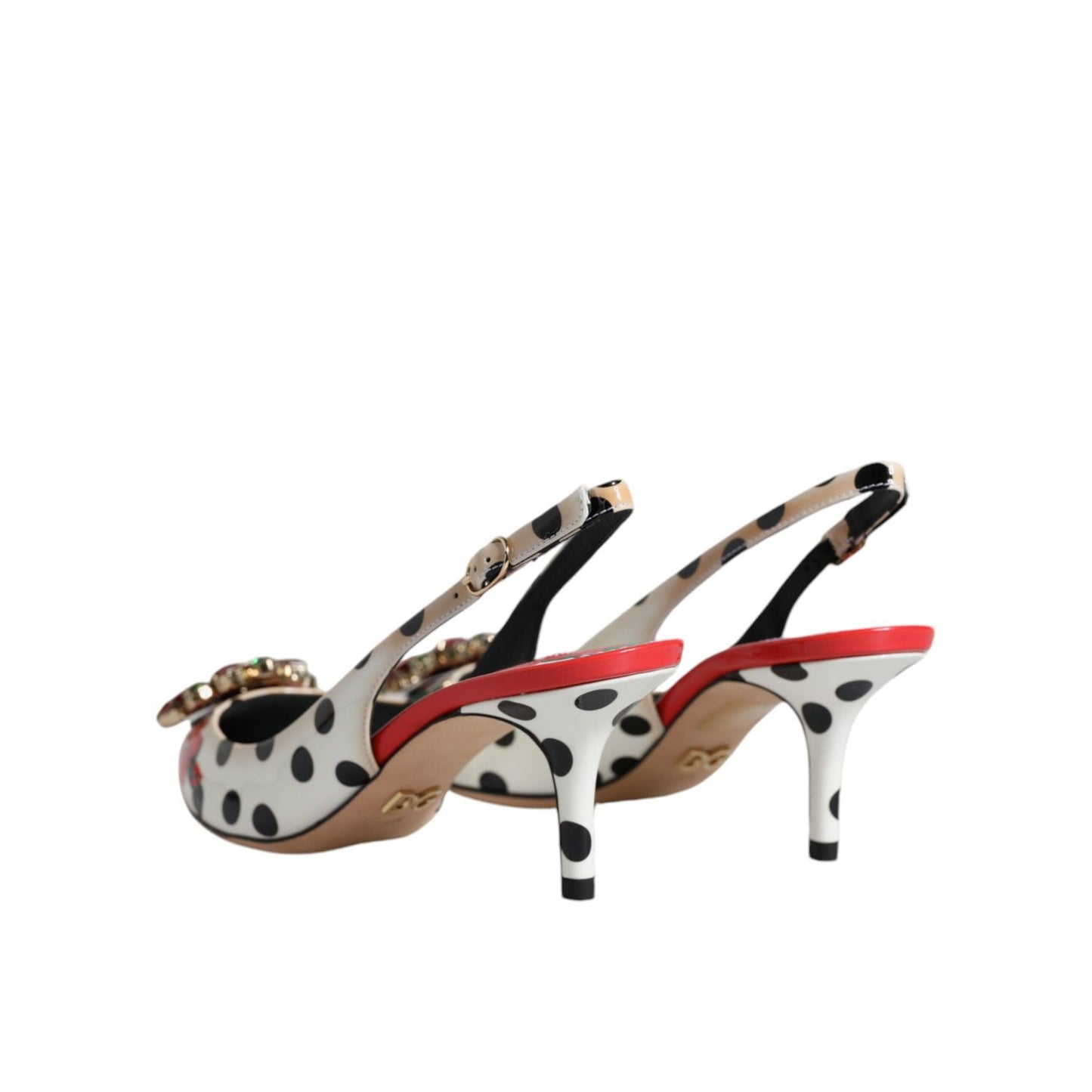 Dolce & Gabbana Multicolor Leather Crystal Heels Slingback Shoes