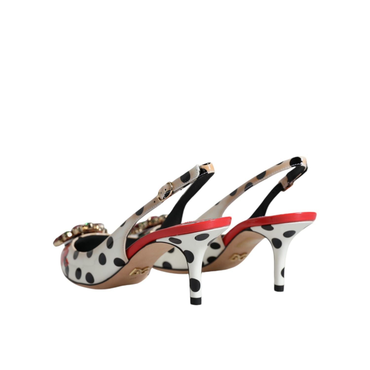 Dolce & Gabbana Multicolor Leather Crystal Heels Slingback Shoes