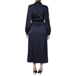Ballantyne Dark Blue Long Sleeves Pleated A-line Maxi Dress