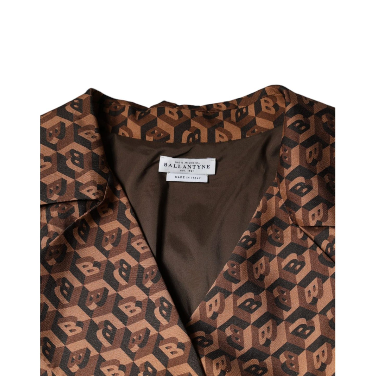 Ballantyne Brown Printed Long Sleeves V-neck Wrap Midi Dress