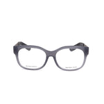 Front view of Bottega Veneta Multicolor Acetate Frames in grey with brown and black leather accents, measuring 54/17/145 mm.