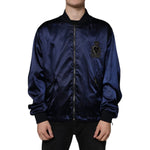 Dolce & Gabbana Blue Crown Heart Full Zip Men Bomber Jacket