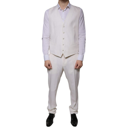 Dolce & Gabbana White Wool Silk 3 Piece SlimFit Formal Suit