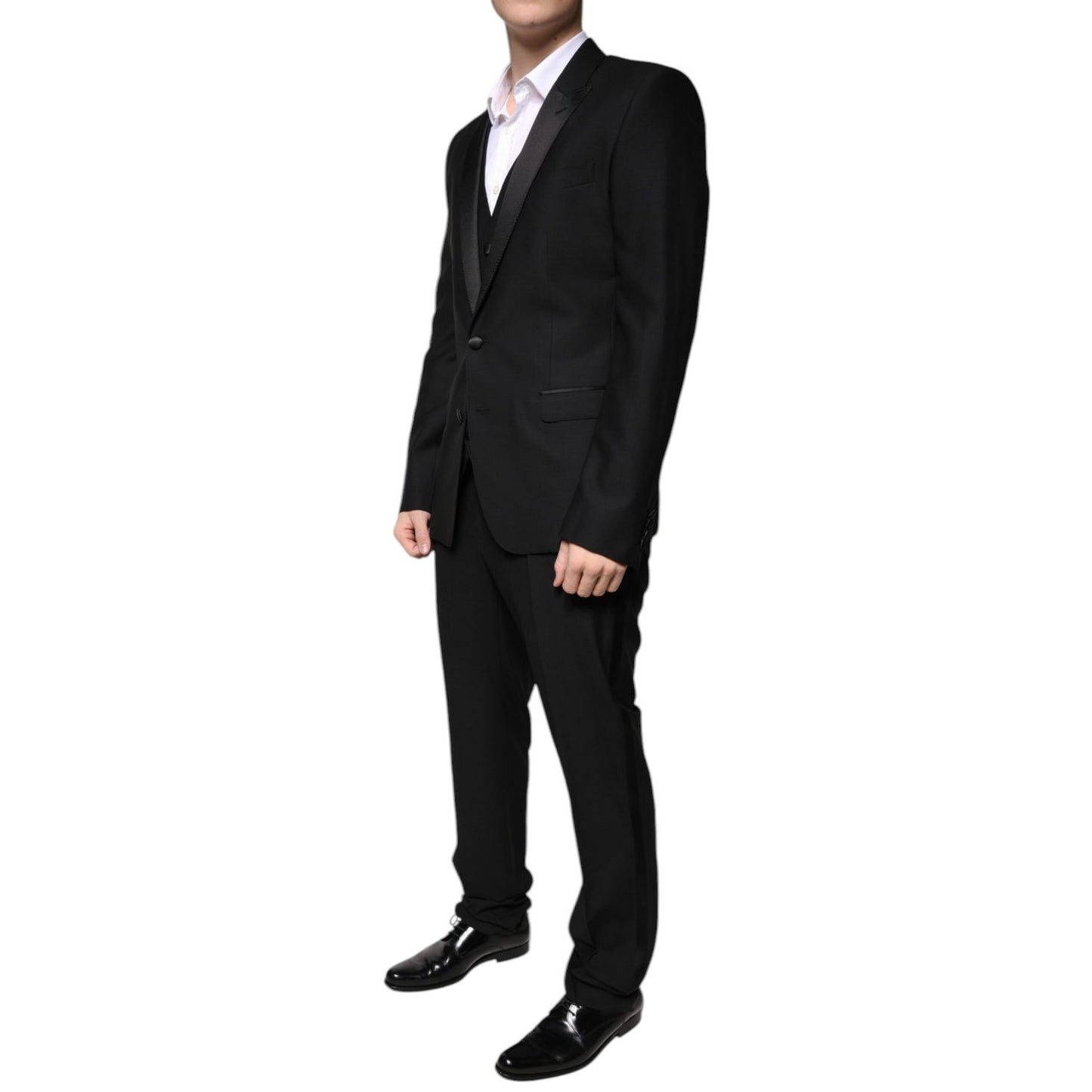 Dolce & Gabbana Black Wool 3 Piece Slim Fit Formal Suit