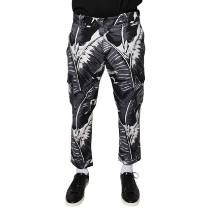 Dolce & Gabbana Gray Banana Leaf Cotton Stretch Capri Pants