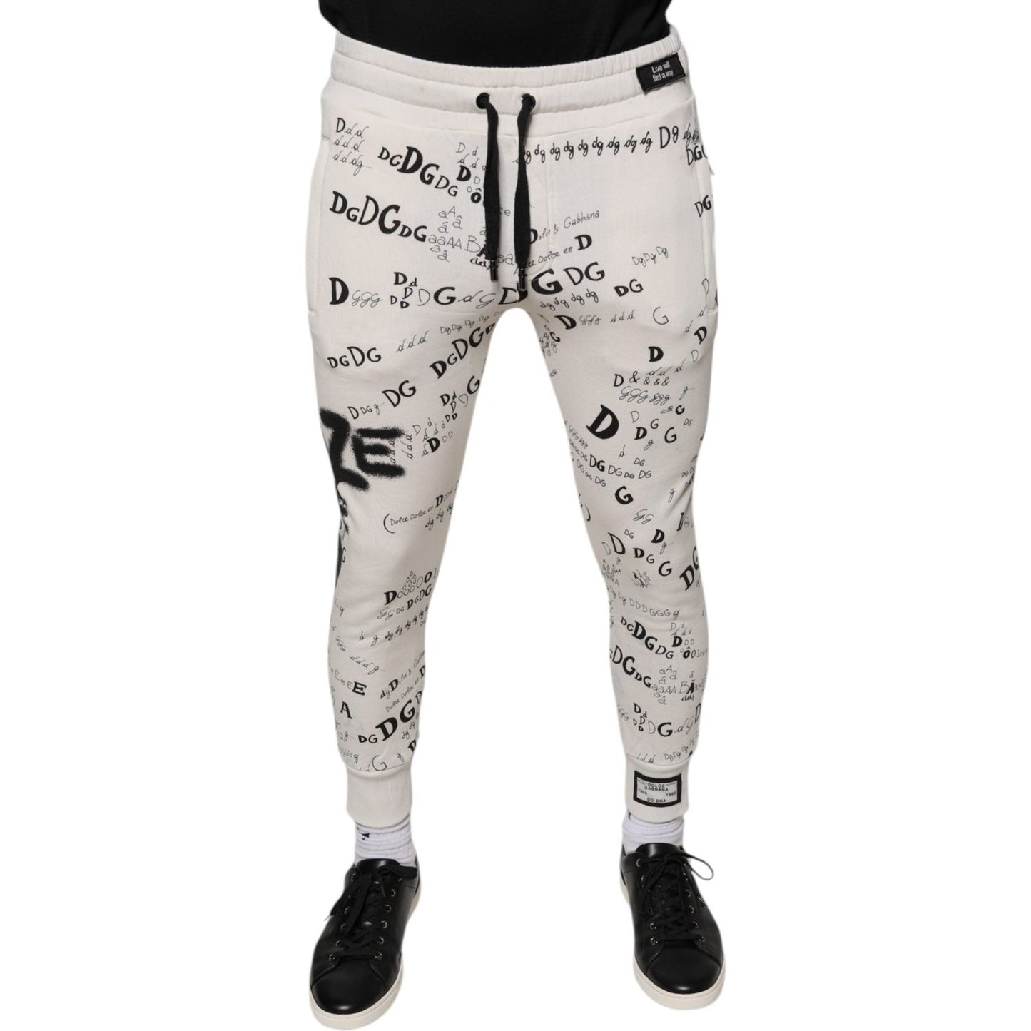 Dolce & Gabbana White Printed Cotton Jogger Sweatpants Pants