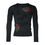 Dolce & Gabbana Gray Embellished Crew Neck Pullover Sweater