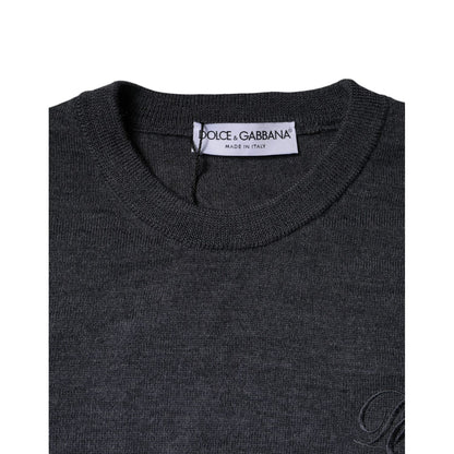 Dolce & Gabbana Dark Gray Wool Crew Neck Pullover Sweater