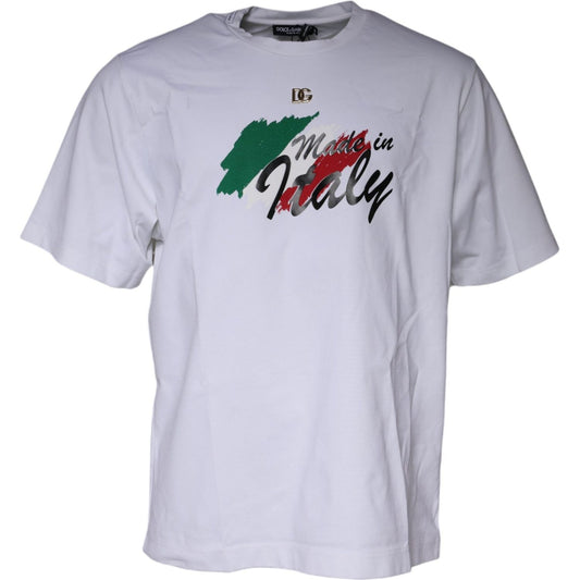 Dolce & Gabbana White Graphic Print Cotton Crew Neck T-shirt