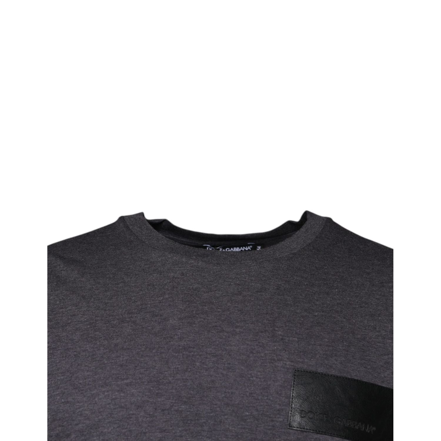 Dolce & Gabbana Gray Logo Patch Cotton Crew Neck T-shirt
