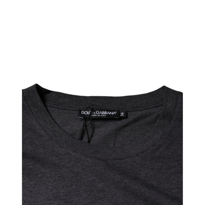 Dolce & Gabbana Gray Logo Patch Cotton Crew Neck T-shirt