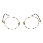 Hugo Boss Gold Women Glasses Frame, full-rim round style, titanium material, gold color, featuring demo plastic lenses.