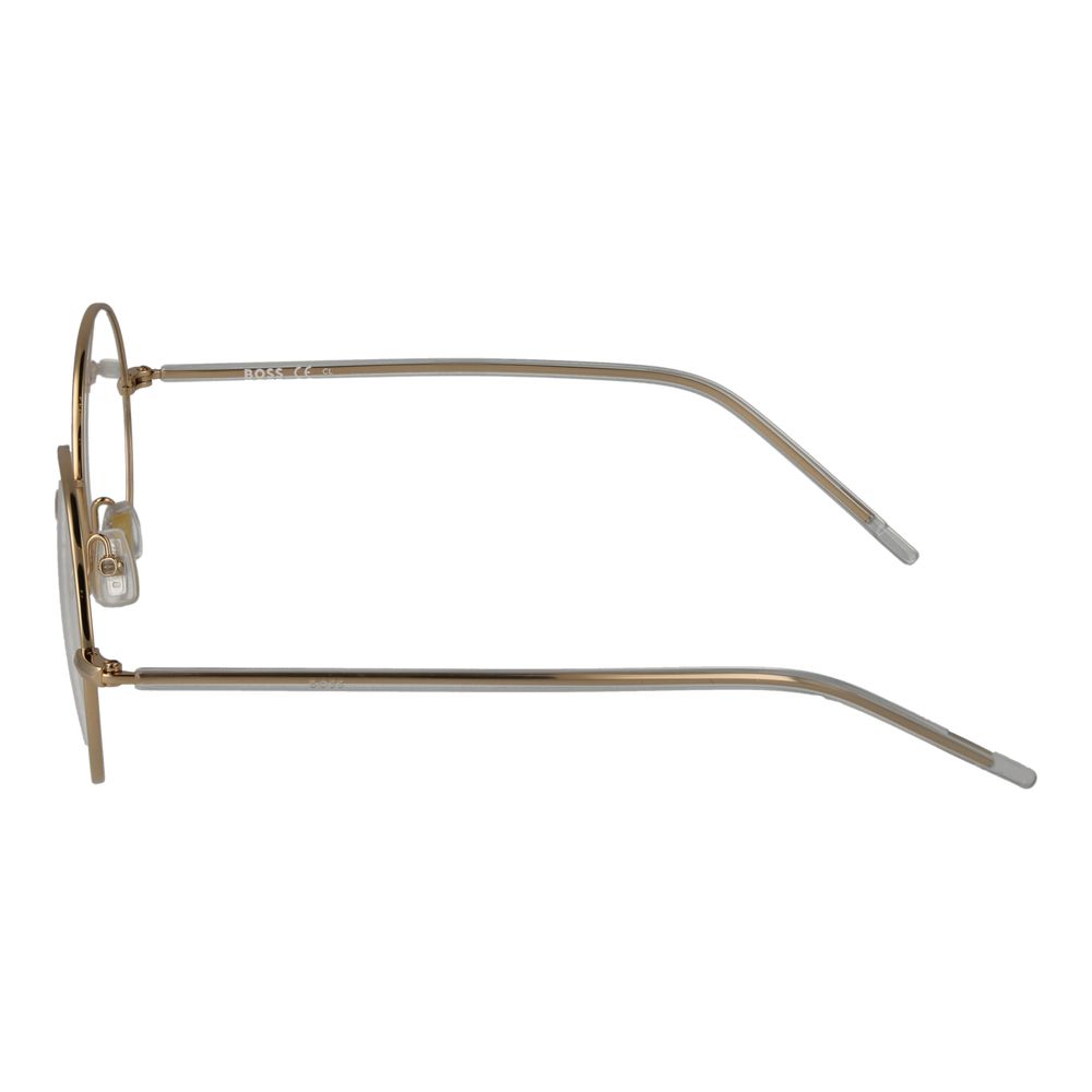 Side view of Hugo Boss Gold Women Glasses Frame showcasing full-rim titanium design with demo gold lenses, 52mm width and 19mm bridge.