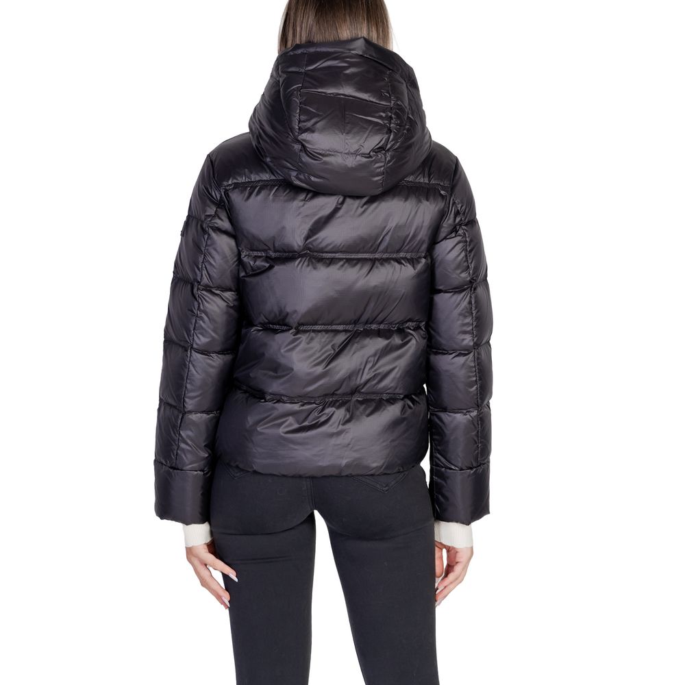 Back view of Peuterey Black Polyamide Jackets & Coat with quilted design and adjustable hood.