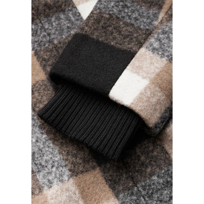 Close-up of check pattern on Street One Beige Polyester Coat sleeve showing modern design and thermal fabric.