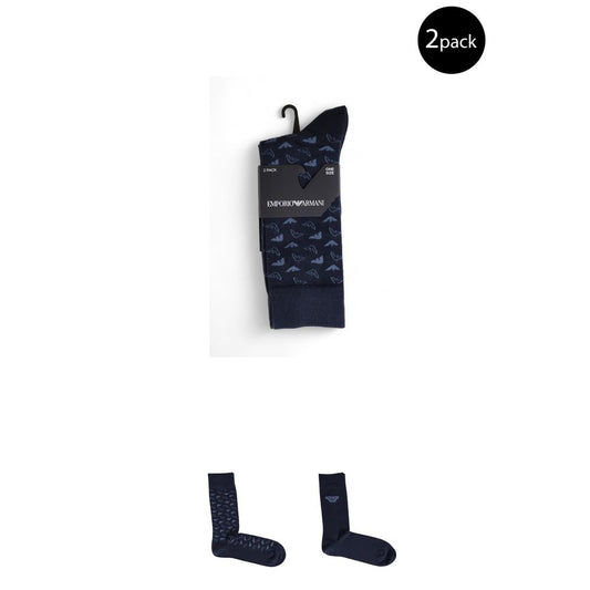 Emporio Armani Underwear Blue Cotton Sock 2-pack with distinctive design, perfect for comfort and style in both casual and formal wear.
