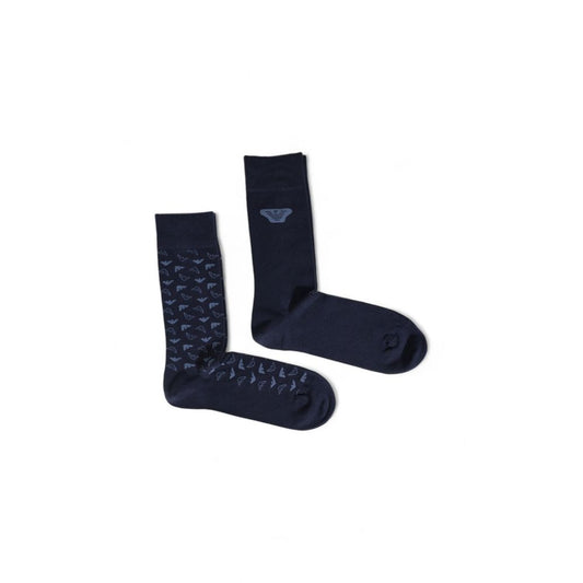 Emporio Armani Underwear Blue Cotton Sock, 2-pack men's long socks, elegant design, 100% cotton, soft and breathable for everyday wear