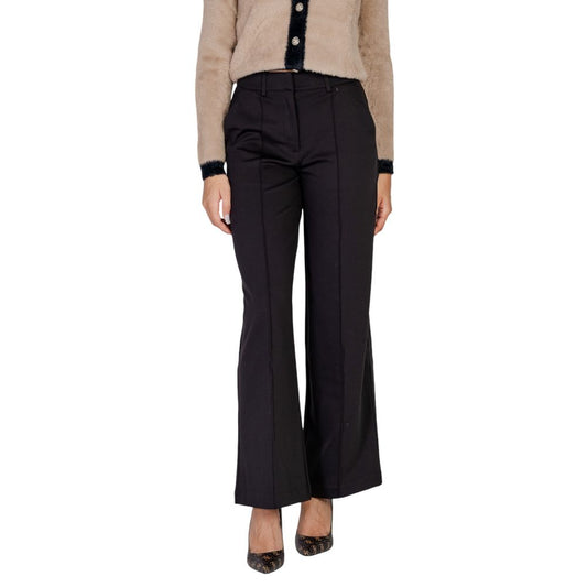 ICHI Black Polyester Pant - Women's sophisticated palazzo trousers with wide-leg design, crafted from polyester blend for comfort and style.
