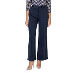 ICHI Blue Polyester Pant, high-quality women’s palazzo trousers, wide-leg design, comfortable stretch, elegant and versatile style.