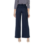 Back view of ICHI Blue Polyester Pant showcasing wide-leg design, elegant and contemporary style for sophisticated women's fashion.