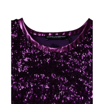 Dolce & Gabbana Purple Sequin Round Neck Sleeveless T-shirt