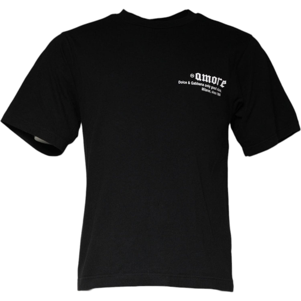 Dolce & Gabbana Black Amore Print Cotton Crew Neck T-shirt TSH87128-46