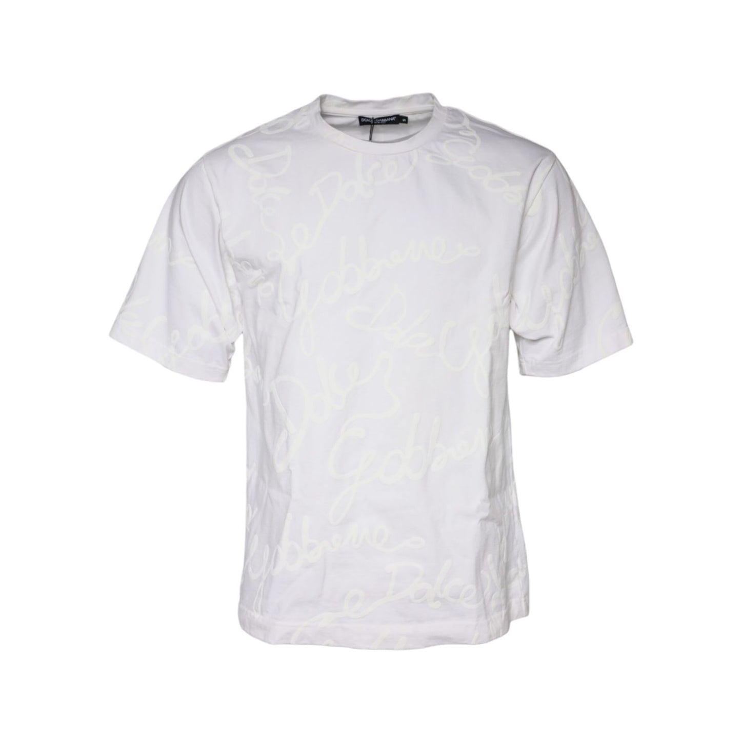 Dolce & Gabbana White Logo Print Cotton Crew Neck T-shirt