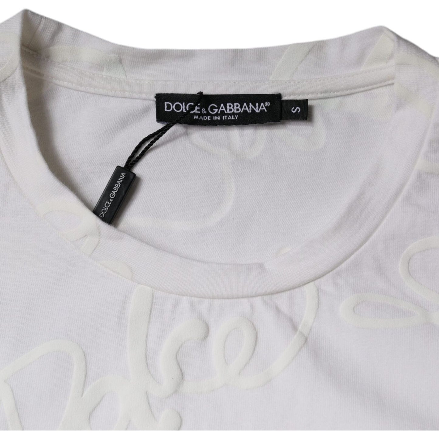 Dolce & Gabbana White Logo Print Cotton Crew Neck T-shirt