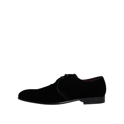 Dolce & Gabbana Black Velvet Leather Lace Up Derby Shoes