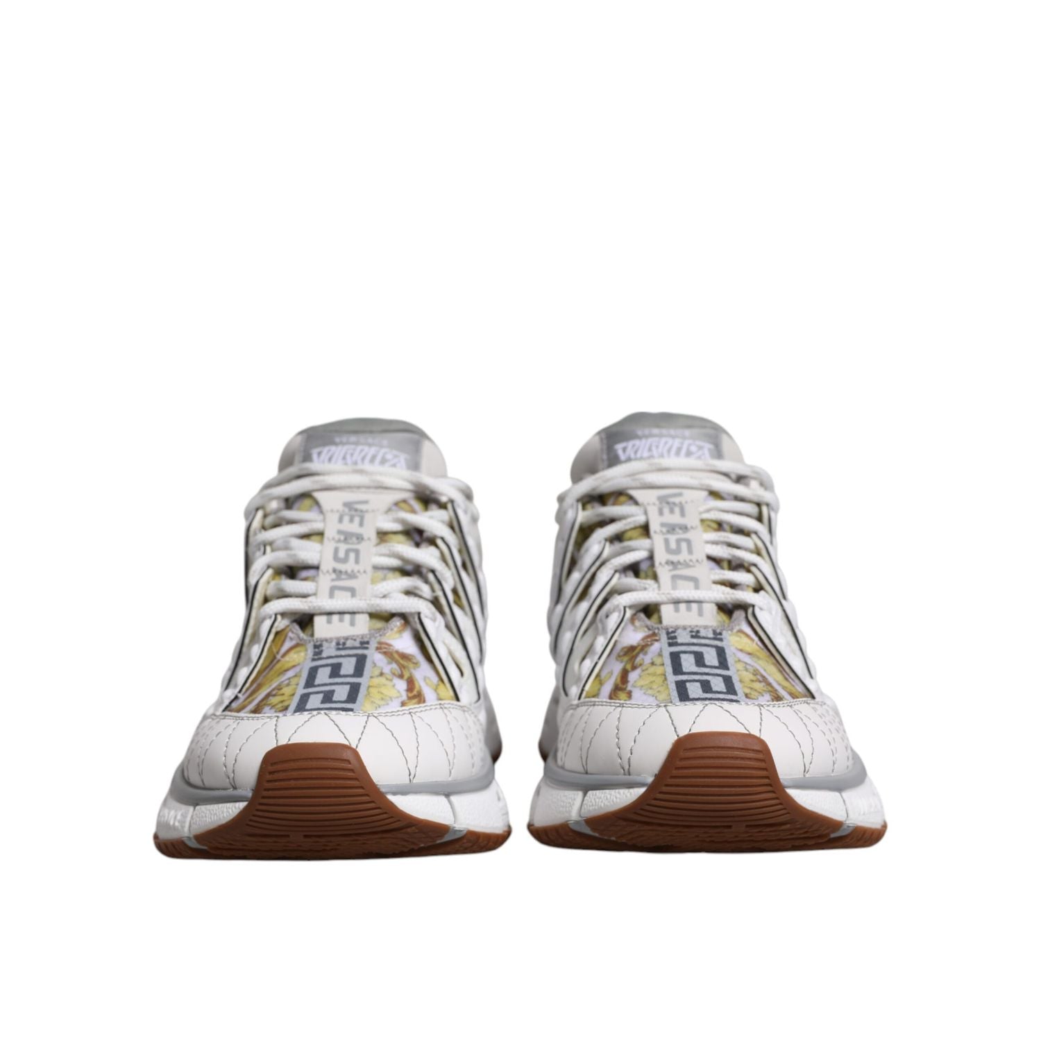 Versace White Trigreca Barocco Print Low Top Sneakers Shoes