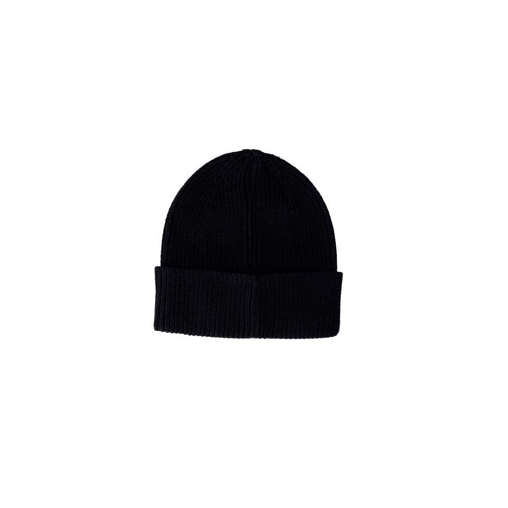 Calvin Klein Jeans Black Cotton Cap (Baseball Hat), elegant ribbed design beanie with embroidered logo, perfect for winter outfits.