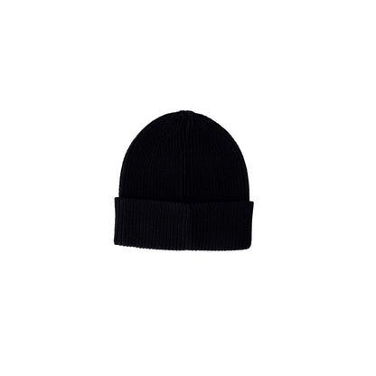 Calvin Klein Jeans Black Cotton Cap (Baseball Hat), elegant ribbed design beanie with embroidered logo, perfect for winter outfits.