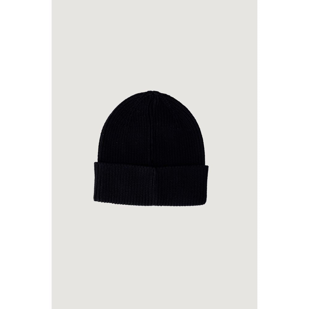 Calvin Klein Jeans Black Cotton Cap (Baseball Hat) ribbed beanie with embroidered logo, perfect for winter style and comfort.
