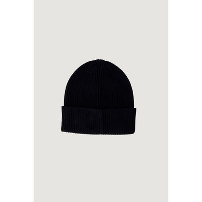 Calvin Klein Jeans Black Cotton Cap (Baseball Hat) ribbed beanie with embroidered logo, perfect for winter style and comfort.