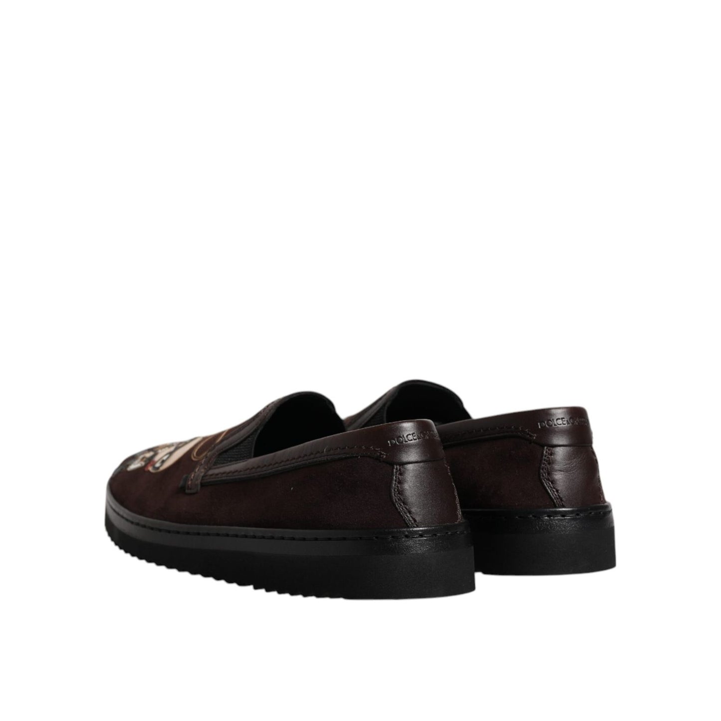 Dolce & Gabbana Brown Suede DG Family Slip On Flats Shoes