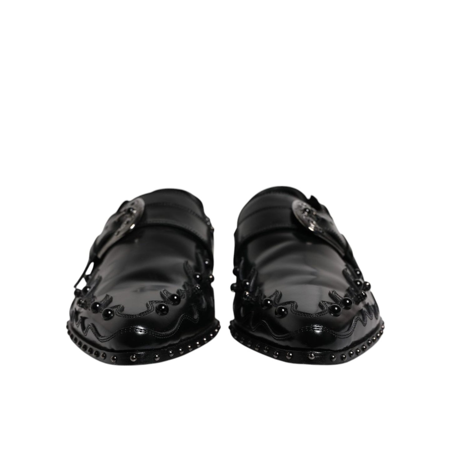 Dolce & Gabbana Black Embellished Derby Monk Strap Shoes
