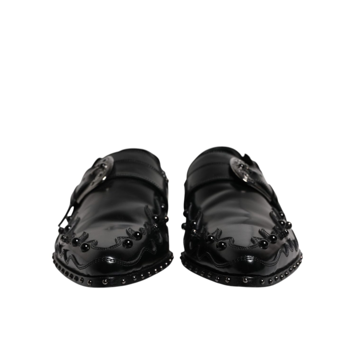 Dolce & Gabbana Black Embellished Derby Monk Strap Shoes