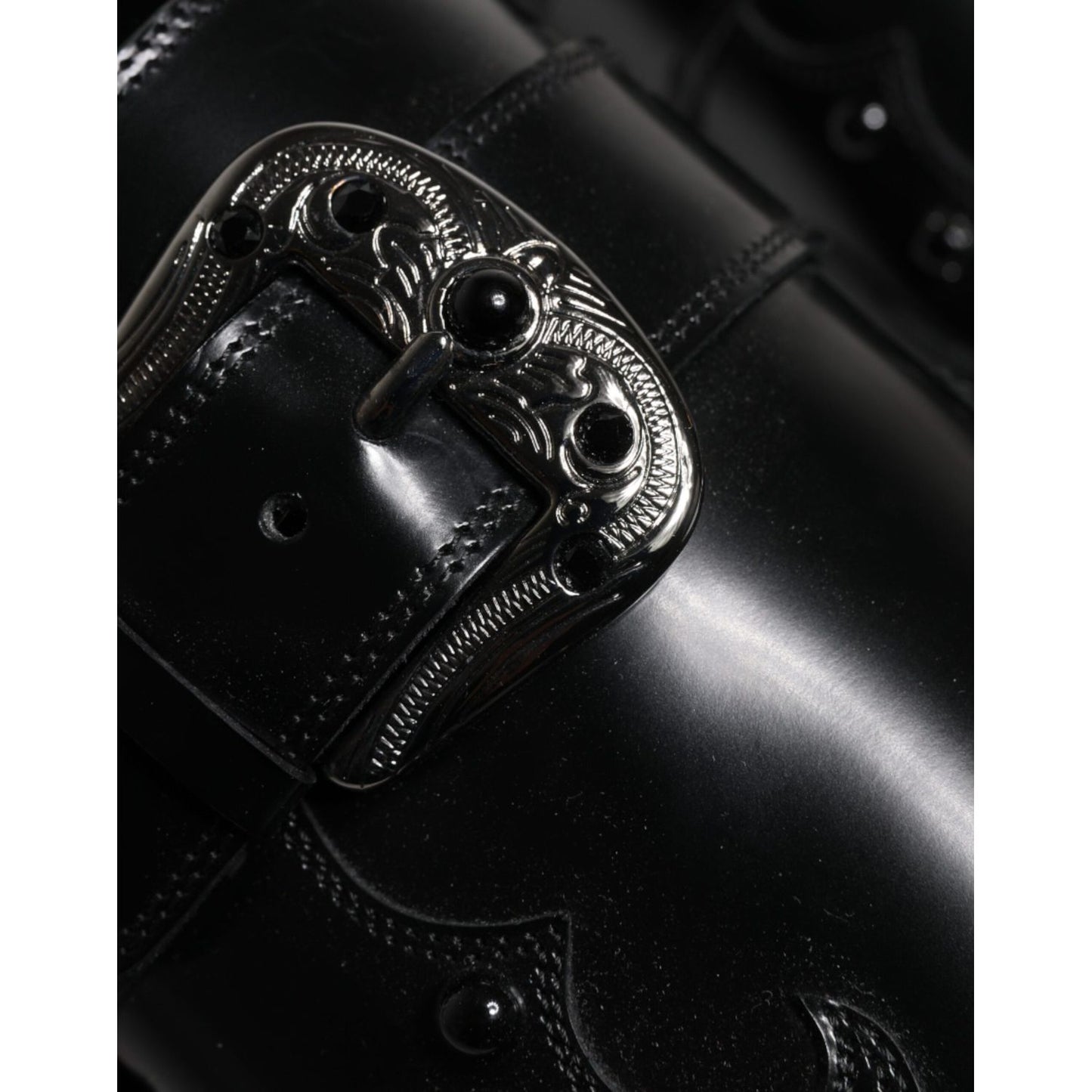 Dolce & Gabbana Black Embellished Derby Monk Strap Shoes