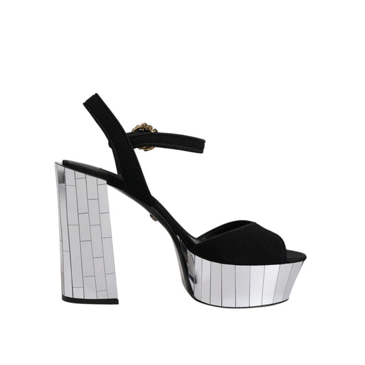 Dolce & Gabbana Black Mirror Heels Platform Sandals Shoes