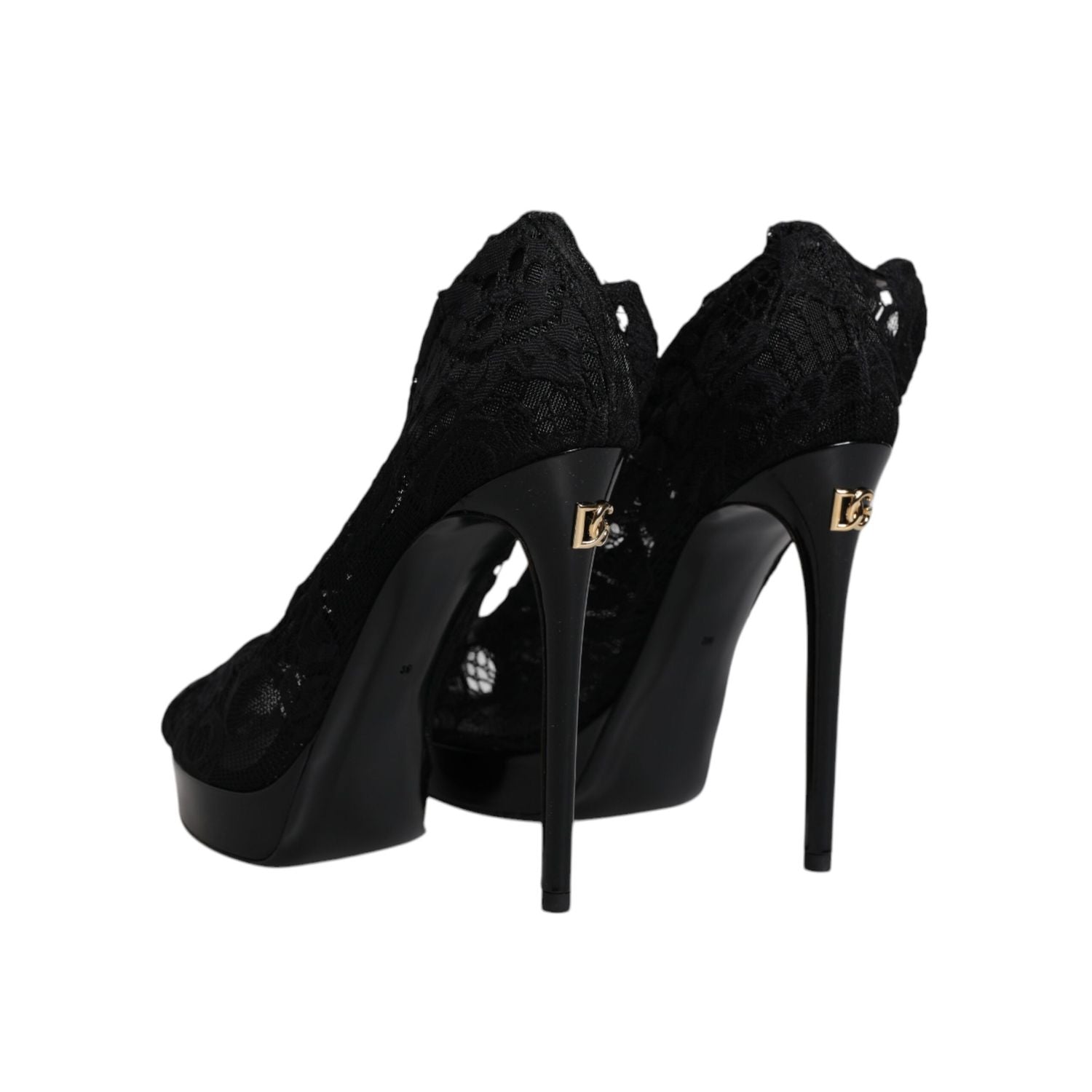 Dolce & Gabbana Black Stretch Taormina Lace Boots Shoes